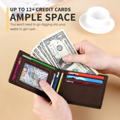 RUNBOX Slim Money Clip Wallets for Men RFID Blocking 11 Card Holder Minimalist Small Leather Bifold Men's Front Pocket Wallet Gift Box