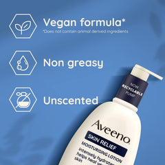 Aveeno Skin Relief Moisturising Lotion, With Soothing Triple Oat Complex & Shea Butter, Suitable For Sensitive Skin, 72-Hour Intense Hydration, Helps Relieve very Dry, Tight Skin, Unscented - 500ml