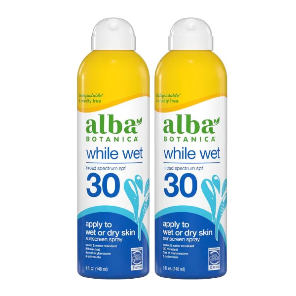Alba Botanica Sunscreen for Face and Body, While Wet Sunscreen Spray, Broad Spectrum SPF 30, Water Resistant Sunscreen for Wet and Dry Skin, 5 fl. oz. Bottle (Pack of 2)