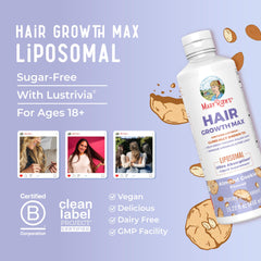 MaryRuth Organics Women's Hair Growth MAX Liposomal | with Lustriva® Biotin 10000mcg Pumpkin Seed Oil| Thicker Hair | Hair Care | Wrinkles, Fine Lines, Skin Care | Ages 18 | 15.22 Fl Oz