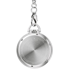 Bulova Classic Pocket Watch 3-Hand Date Quartz Stainless Steel, Black Dial with Detachable Chain Style: 96B308, Silver Tone, Classic Pocket Watch