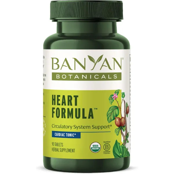 Banyan Botanicals Organic Heart Formula Cardiovascular & Circulatory Support Supplement with Arjuna Bark & Hawthorn Berry for Cardiac Muscle Strength & Vascular Integrity 90 Tablets USDA Organic