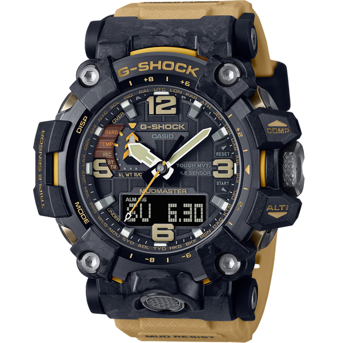 G-Shock New Thinner Carbon Mudmaster Watch, Solar Yellow, mens