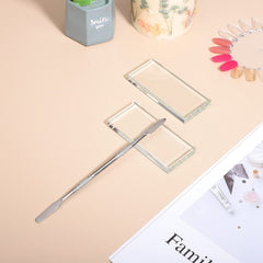 3 Pieces Nail Art Painting Color Toning Gloss Boards Makeup Mixing Palettes Glass Makeup Palettes with Stainless Steel Dual Head Cuticle Pusher