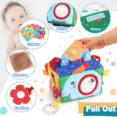 Jenilily My First Tissue Box with Tummy Time Mirror, Montessori Toy Baby Infants Newborns Kids Educational Preschool Learning 3-6-9-12 Months Development STEM Gift