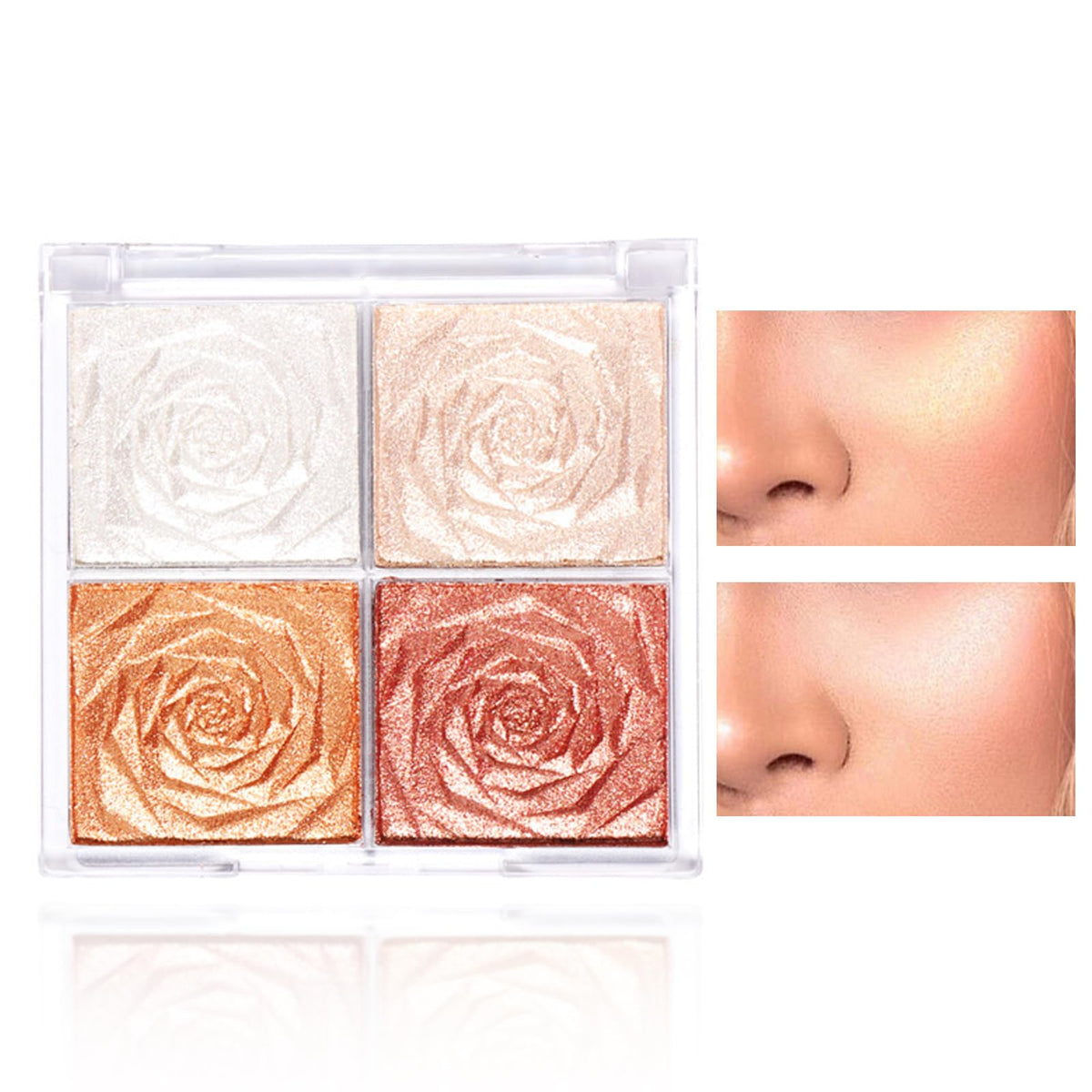 GEEWHILE Shimmer Blushers For Cheeks Make Up, 4 Colors Long-Lasting Blush Palette, 3 In 1 Blusher Contouring Highlighting, Natural-Looking Powder Smudge-proof & Sweat-Resistant Blush for Women (02)