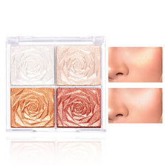 GEEWHILE Shimmer Blushers For Cheeks Make Up, 4 Colors Long-Lasting Blush Palette, 3 In 1 Blusher Contouring Highlighting, Natural-Looking Powder Smudge-proof & Sweat-Resistant Blush for Women (02)