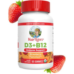 MARYRUTH'S Organic Vitamin D3 + B12 Gummies for Ages 4+, 60 Servings, Vegan | Bone Health, Immune Support, Energy Metabolism, Cognitive Function, Vegan