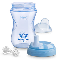 Chicco 9oz. Sport Spout Trainer with Semi-Firm, Bite-Resistant Spout and Spill-Free Lid | Top-Rack Dishwasher Safe | Easy to Hold with Ergonomic Indents | Pale Blue/Teal, 2pk| 9+ months