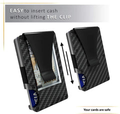 Nesitu Luxdovy Carbon fiber Credit card holder with stainless steel metal Money clip RFID Blocking slim Aluminum Wallet purse for Men & Women (black)