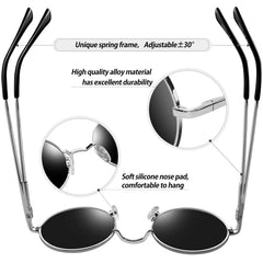 KANASTAL Hippie Round Polarized Sunglasses for Women Men, Small Circle Sun Glasses Classic Vintage Retro Shades Metal Frame UV400 Protection