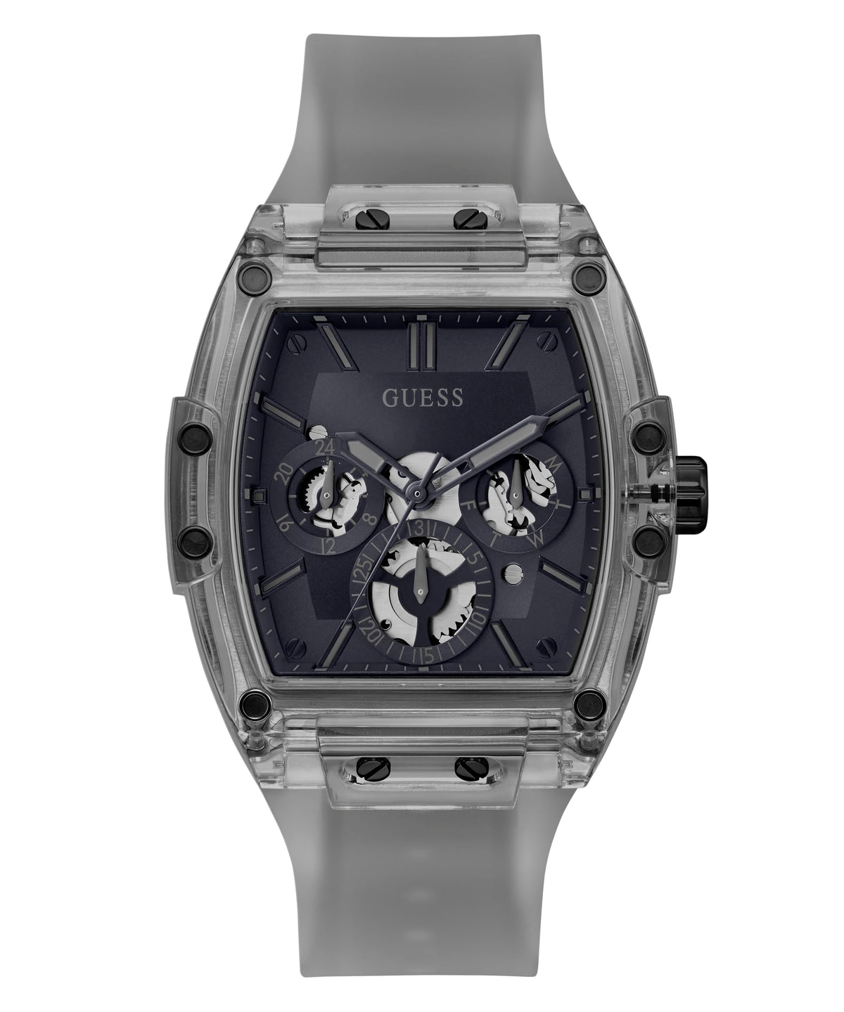 GUESS Men's Trend Casual Tonneau Diamond 43mm Watch – Black Dial Stainless Steel Case & Bracelet