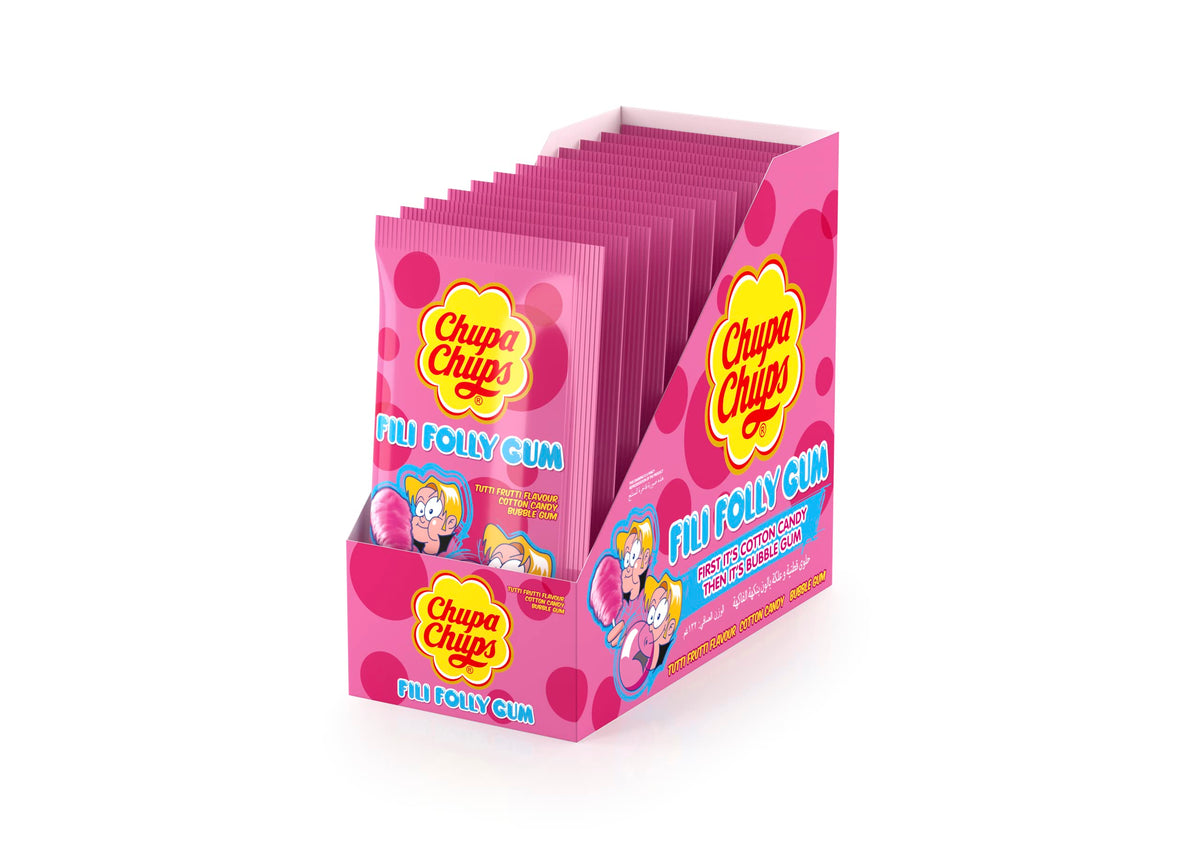 Chupa Chups Tutti Fruiti Flavour Fili Folly Cotton Candy Gum - 11gm (Pack of 12)