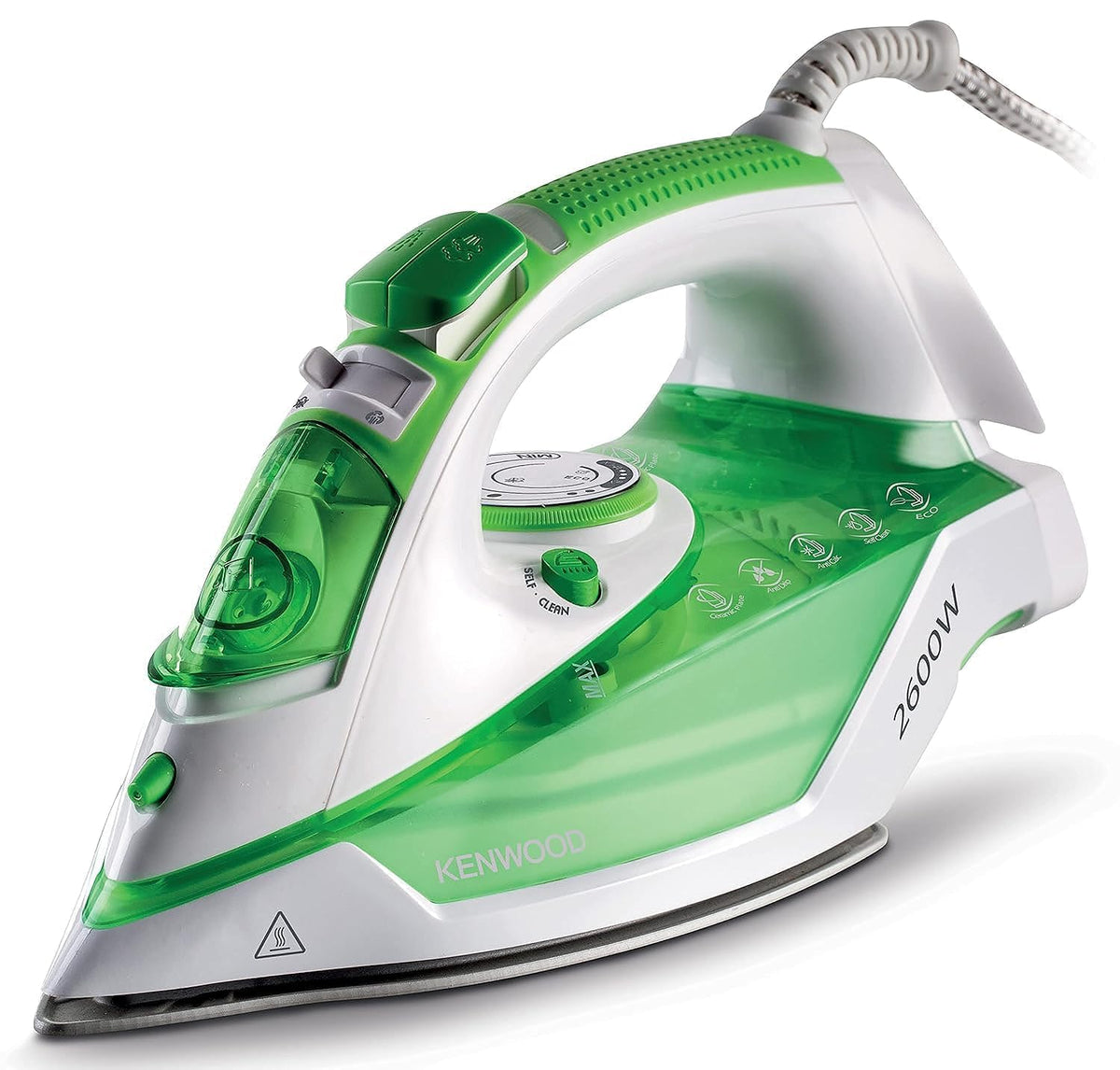 KENWOOD Steam Iron 2600W with Ceramic Soleplate, Anti-Drip, Anti-Calc, Self Clean, Continuous Steam, Burst, Spray Function STP70.000WG White/Green