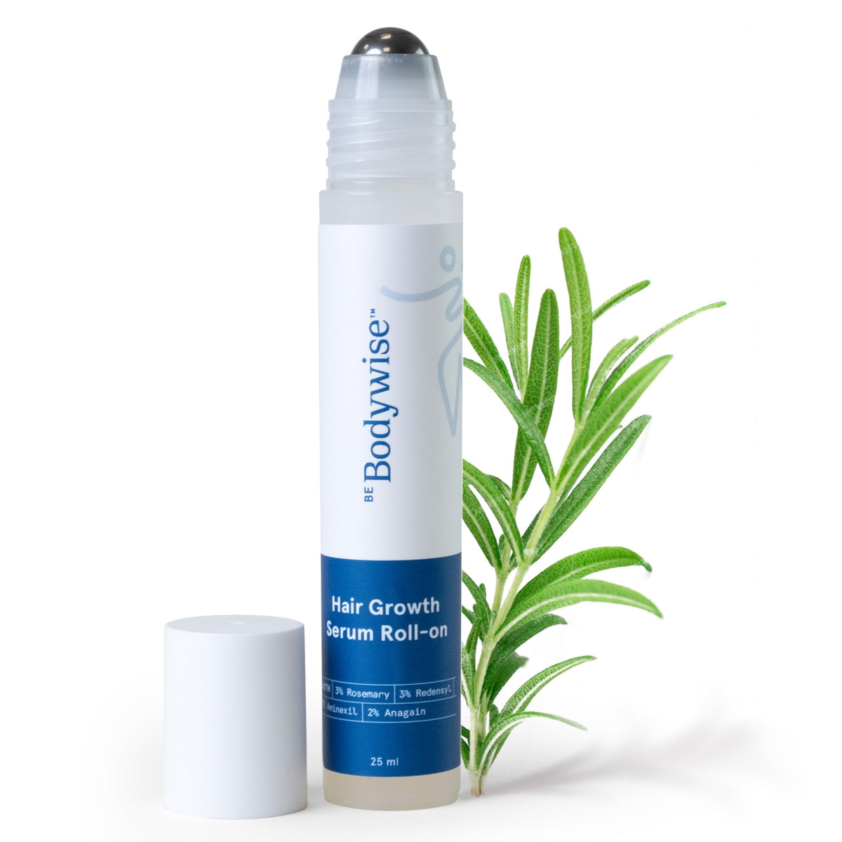 Be Bodywise 3% Rosemary Hair Growth Serum (Roll On) | 3% Redensyl, 2% Aminexil & 2% Anagain | Thicker & Stronger Hair | Prevents Hair Fall & Stimulates Follicles | 25ml