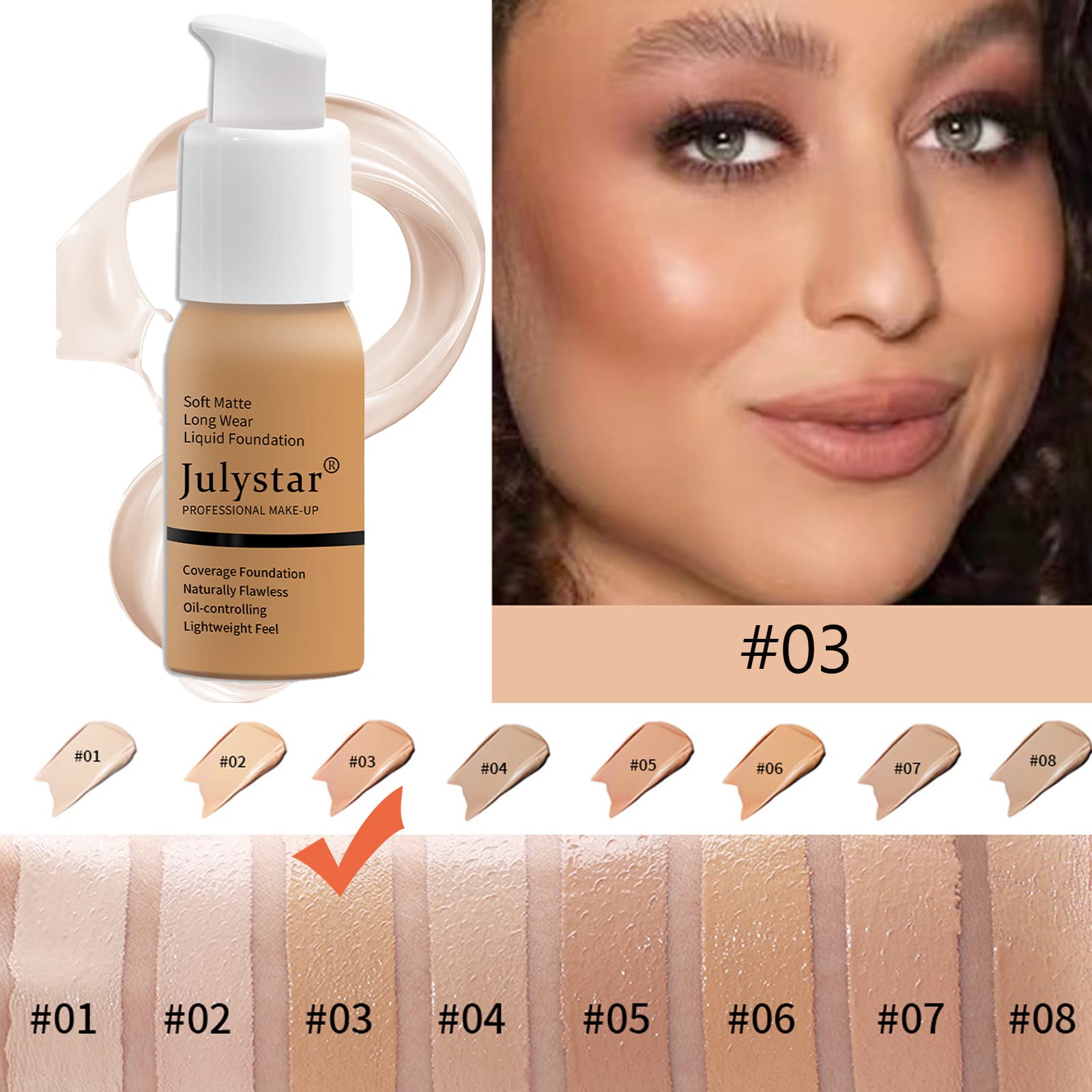 Liquid Foundation Full Coverage Foundation 24HR Matte Oil Control Concealer Long Lasting Waterproof Flawless Cream Smooth Foundation