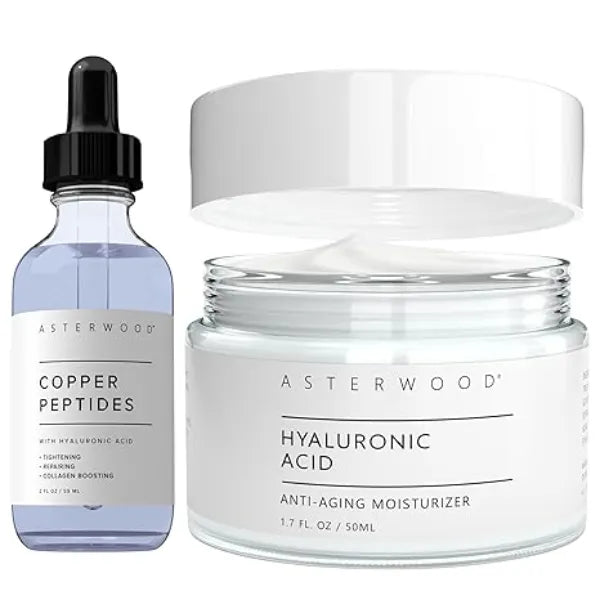 Asterwood Copper Peptides Serum 2 oz + Hyaluronic Acid Moisturizer 3.5 oz