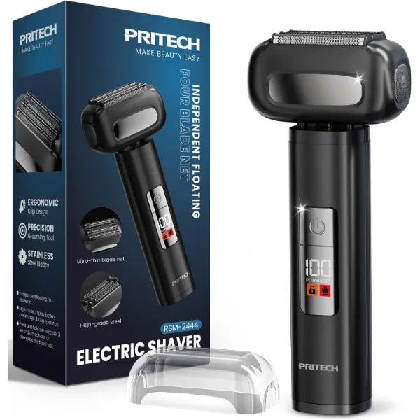 PRITECH Electric Foil Shaver for Men, Electric Razor for Men Face, Skin-Friendly Design, Wet & Dry Waterproof, Easy Clean, Rechargeable LED Display (Black)