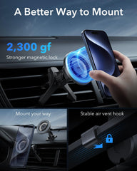 ESR Car Mount Designed for MagSafe, (HaloLock) Stronger Magnets, Magsafe Car Phone Holder, Air Vent Mount for iPhone 16/15/14/13/12 Seires, Car Accessories, Charging Not Supported, Metallic Grey