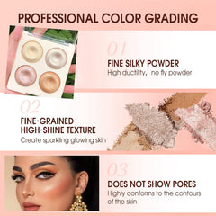 Highlighter Palette Makeup - 4 Highly Pigmented Shimmer Colors For Highlighting And Contouring - Long Lasting Lightweight Highlighter - Bronzer Powder Palette 13g
