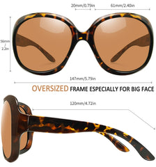 Joopin Polarized Sunglasses for Women, Ladies Big Frame Polarized Eyewear UV400 Protection Driving Fishing - Tortoise/Brown