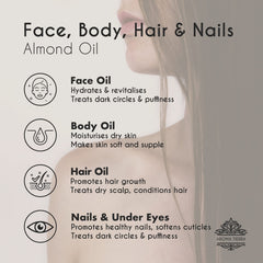Aroma Tierra Organic Sweet Almond Oil - 100% Pure, Natural, Cold Pressed & Unrefined - Moisturizer for Skin, Hair, Body & Nails