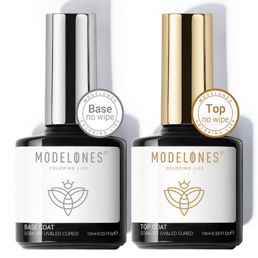 Modelones Gel Top Coat and Base Coat Set 2 Pcs Gel Nail Polish No Wipe Gel Base and Top Coat Clear Top Coat Nail Lamp Need Long Lasting Shiny 10ml Gifts for Women