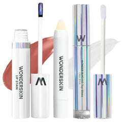 Wonderskin Lip Stain Peel Off Masque (Lovely), with Lip Scrub and Clear Lip Gloss
