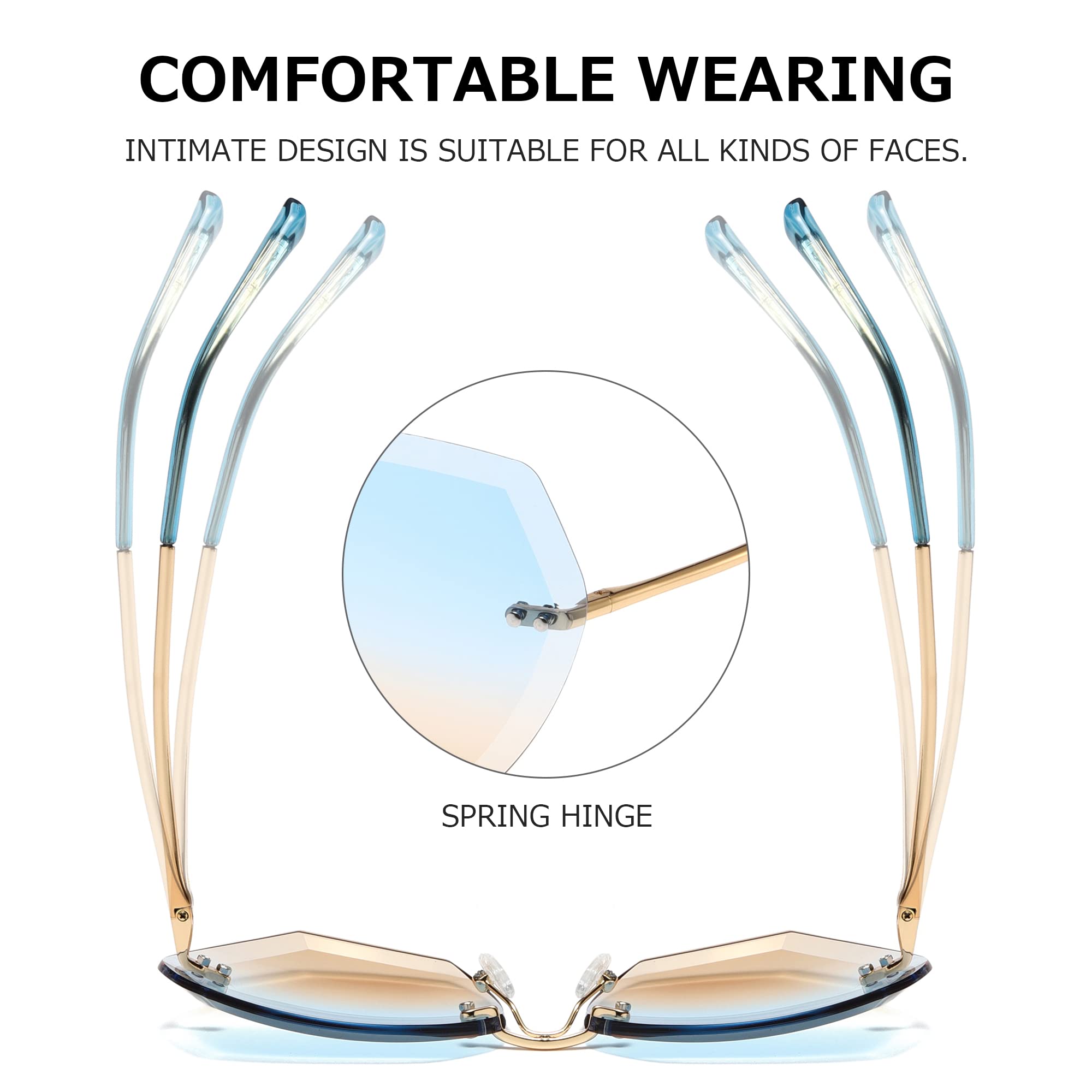 AEVOGUE Oversized Rimless Diamond Cutting Sunglasses for Women (AE0534) - Blue/Brown
