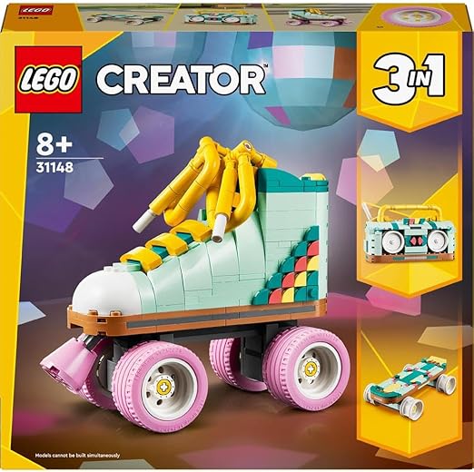 LEGO Creator 3in1 Retro Roller Skate to Mini Skateboard Toy to Boom Box Radio, Set for 8 Plus Year Old Girls, Boys & Kids, Great Desk Decoration or Bedroom Accessories, Gifts for Music Lovers 31148