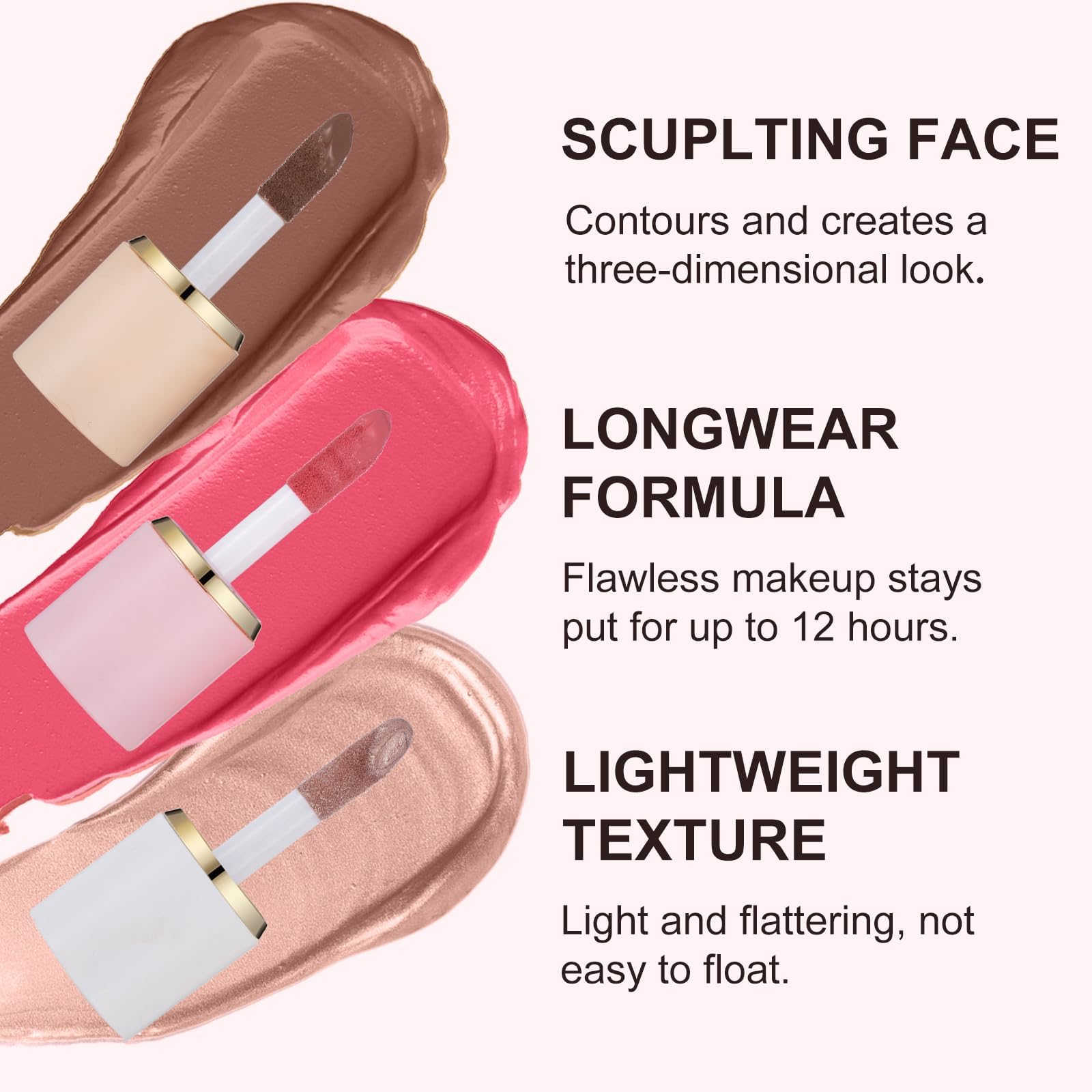 Azonee Liquid Contour Stick Trio, 3Pcs Liquid Contour Beauty Wand, Highlighter for Sculpted Makeup, Matte Finish Liquid Contour, Lightweight Look, Longwear Waterproof Formula for All Skin Tone