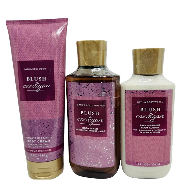 Bath & Body Works Body Blush Cardigan Gel Wash, Body Lotion and Ultimate Hydration Body Cream 3 Piece Set