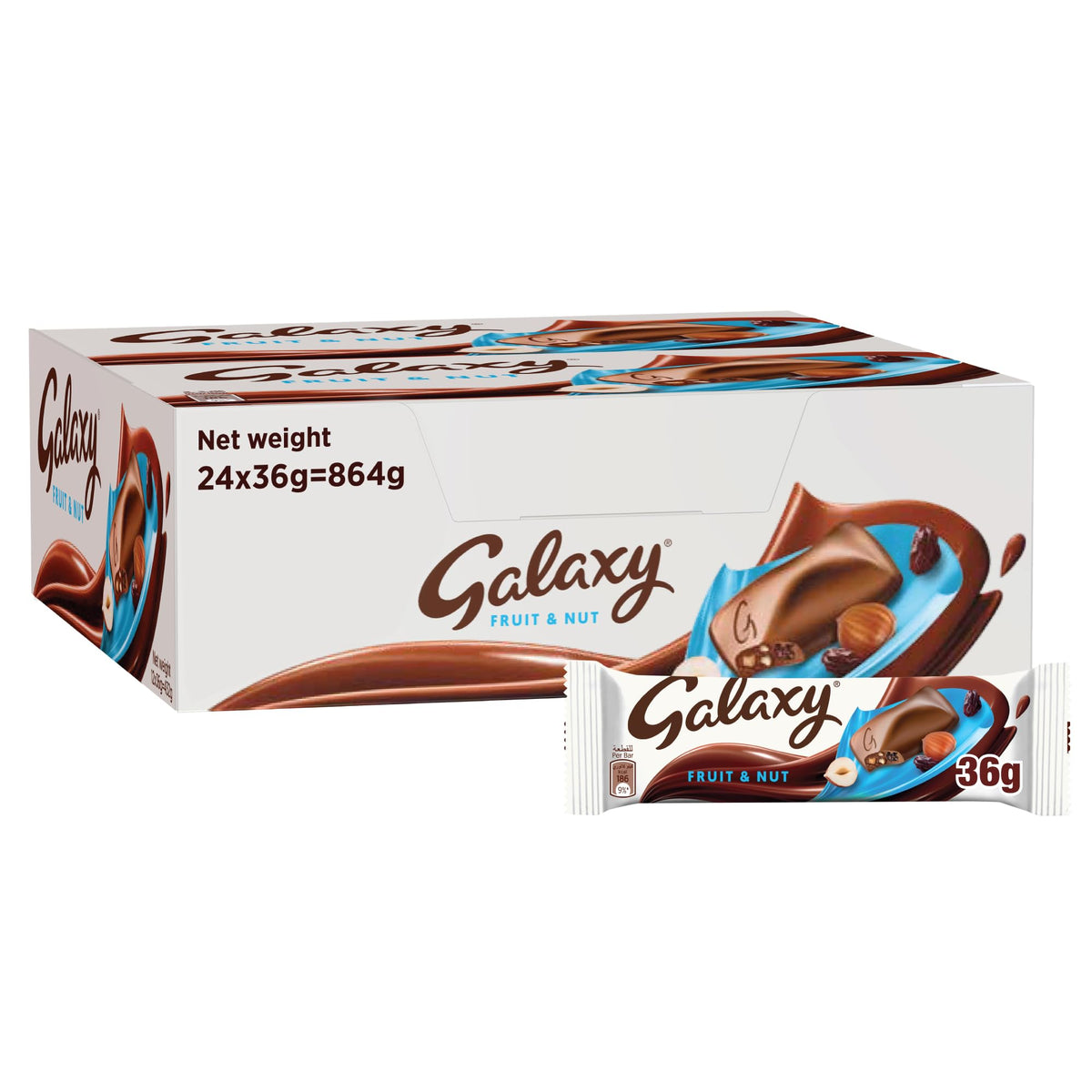 Galaxy Milk Chocolate with Fruit & Nut Bars, Chocolate Pleasure with the Fruit & Nut Galaxy Chocolate - 36g (Pack of 24)