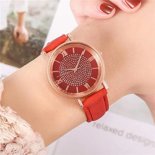 KASTWAVE Wholesale Assorted Platinum Watches Jewelry Dress Watches Rose Gold Roman Numerals Starry Sky Wrist Watch Bracelet for Women Girls(8 pcs)