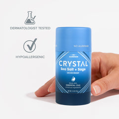 CRYSTAL Magnesium Solid Stick Natural Deodorant, Non-Irritating Aluminum Free Deodorant for Men or Women, Safely and Effectively Fights Odor, Baking Soda Free, Sea Salt + Sage, 2.5 oz (Pack of 2)