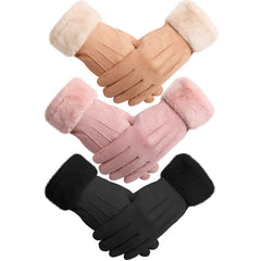 3 Pairs Winter Warm Touchscreen Gloves Women's Fleece Lining Texting Gloves Fuzzy Cuff Thermal Soft Winter Gloves for Skiing - Black, Khaki, Pink