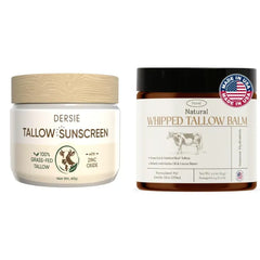Dersie Tallow Skincare Bundle – Whipped Tallow Balm + Tallow Sunscreen with Zinc Oxide – 100% Grass-Fed Moisturizer & Sun Protection – Natural, Non-Greasy, Gentle for All Ages