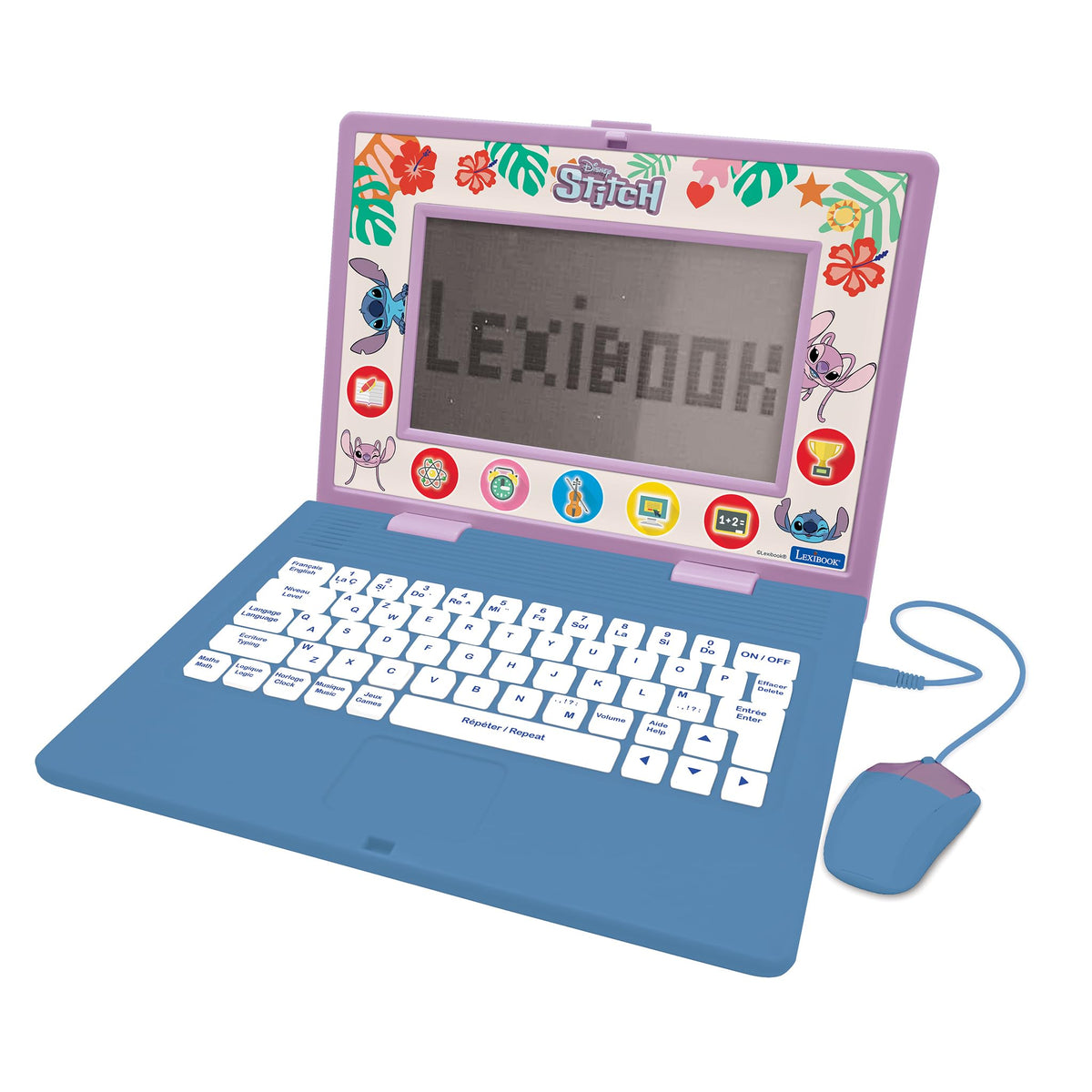 Lexibook, Disney Stitch, Bilingual and Educational Laptop ENGLISH/FRENCH, Toy for Children, 170 Activities to Learn, Play Games and Music, Large Screen, Blue/Purple