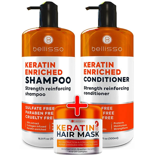 BELLISSO Keratin Shampoo and Conditioner Set and Keratin Hair Mask