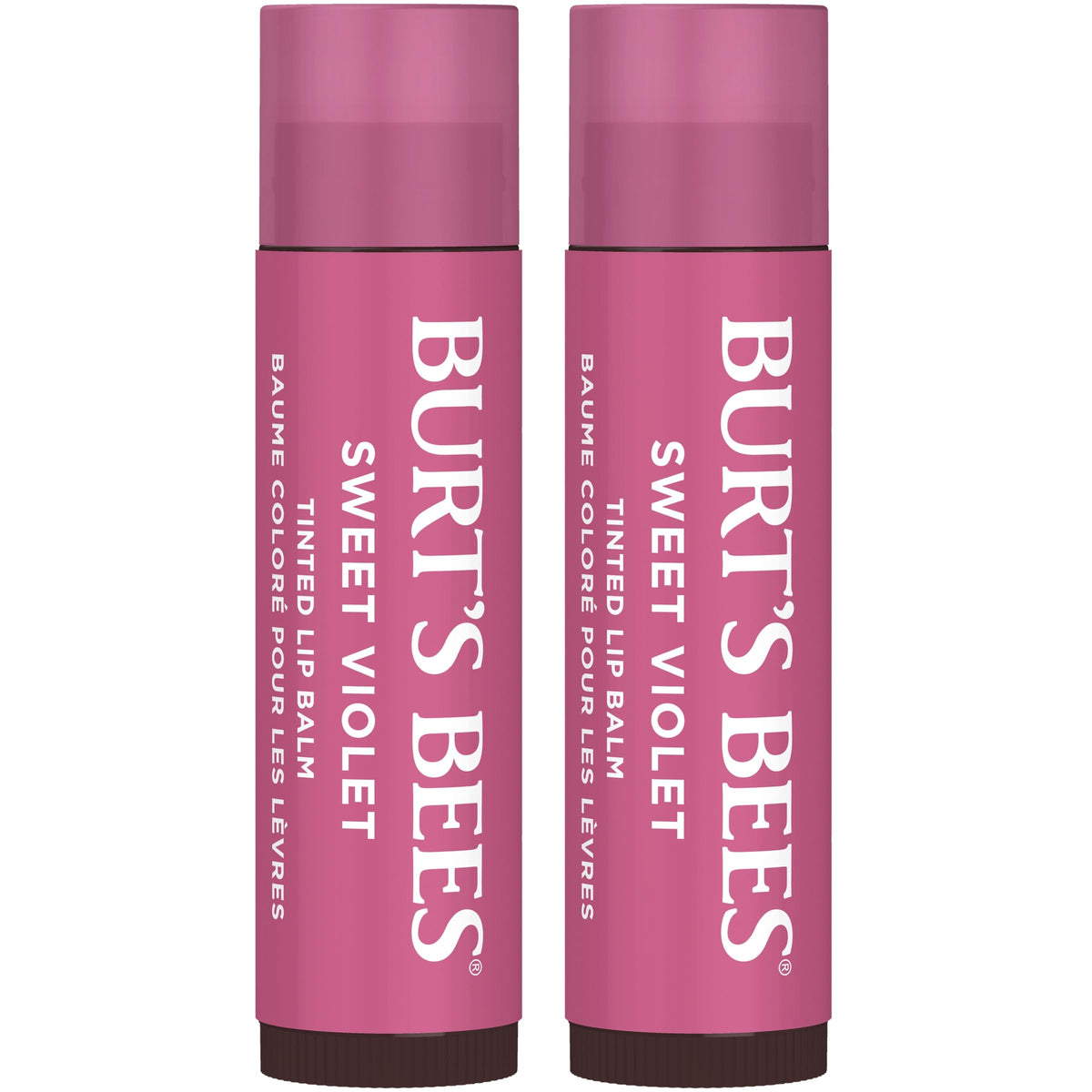 Burt's Bees Lip Tint Balm Stocking Stuffers Gifts, Long Lasting 2 in 1 Duo Tinted Balm Formula, Color Infused with Hydrating Shea Butter for a Natural Looking Buildable Finish, Sweet Violet (2-Pack)