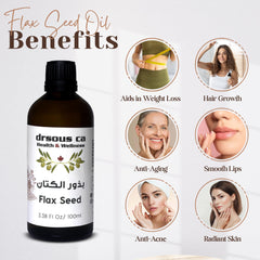 Drsous Ca Organic Flaxseed Oil 100ml | 100% Cold Pressed Carrier Oil for Skin care, Hair care, DIY Bath, Massage for Bone and Joint Support | Made in Palestine