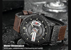 CURREN Men's Analog Watch Gun Metal Steel Case Black Dia Calendar Windowl Dark Brown Leather Strap