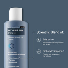 Bare Anatomy Anti Hair Fall Shampoo | 5x Hair Fall Control | Powered By Adenosine & Peptides | For All Hair Types | Sulphate & Paraben Free | DHT Blocker Promotes Hair Growth | For Women & Men | 250ml