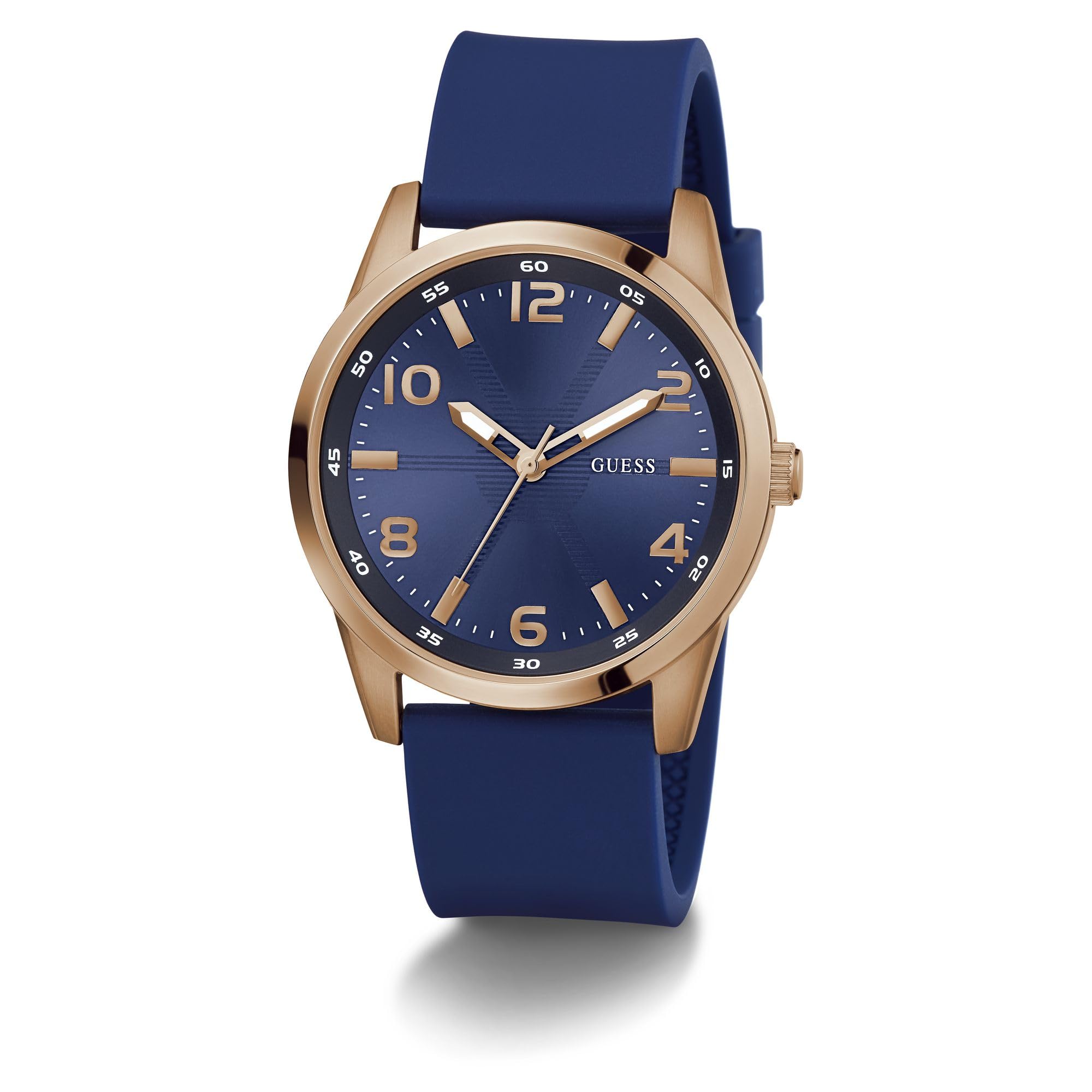 GUESS BR RS GLD CS W/P RS GLD TR/SUN BLUE DL/BLUE SMTH SILICONE STRP