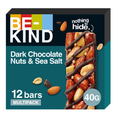 BE-KIND Dark Chocolate Nuts & Sea Salt Snack Bar, Gluten Free Snacks, High Fibre, Source of Protein, No Artificial Preservatives, No Artificial Colors, No Artificial Flavours - 40g, Pack of 12