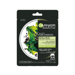 Garnier Hydrating Tissue Mask for Face, With Natural Charcoal, Seaweed, and Hyaluronic Acid, For Pore Tightening, SkinActive Pure Charcoal, 28g