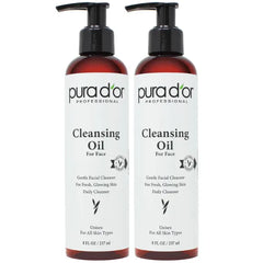 PURA D'OR 8 Oz Facial Cleansing Oil - Nourishing Botanical Blend with & Vitamin, Jojoba and Sunflower Oil - Gentle Makeup Remover & Deep Cleanser For Healthy, Glowing Skin - Paraben-Free Beauty