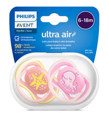 Philips AVENT Ultra Air Pacifier, 6-18 Months, Whale/Starfish, 2 Pack, SCF085/10