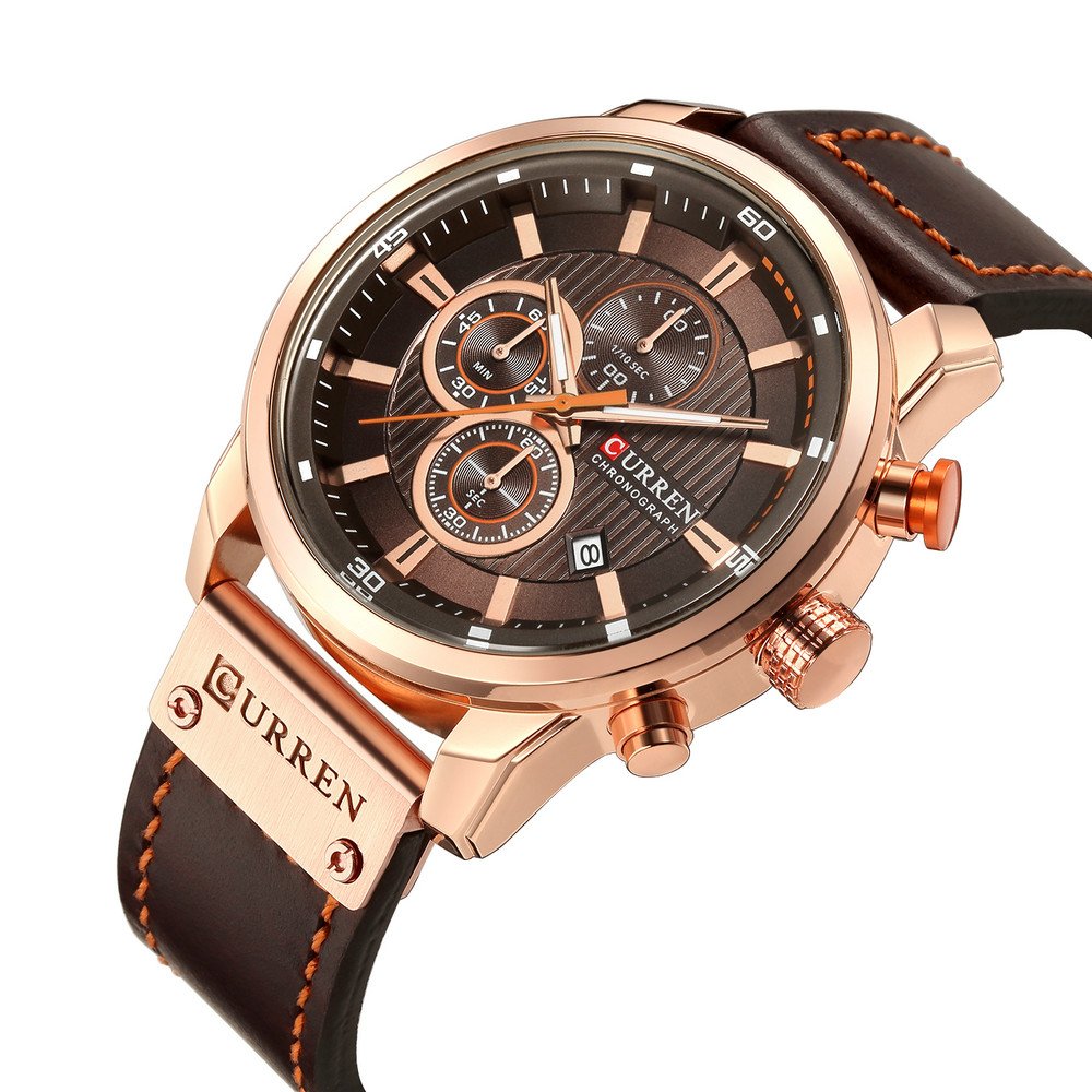 CURREN 8291 Men Quartz Movement Wristwatches Fashion&Casual Leather Band Alloy Case Auto Date - rose gold brown