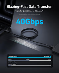 Anker Prime Thunderbolt 4 Cable, 3.3 ft USB C to USB C Cable, 240W Charging, 40Gbps Data Transfer, Supports 8K/4K Displays, for iPhone 16 Series, MacBook Air, iPad, Samsung (Thunderbolt 4-Certified)